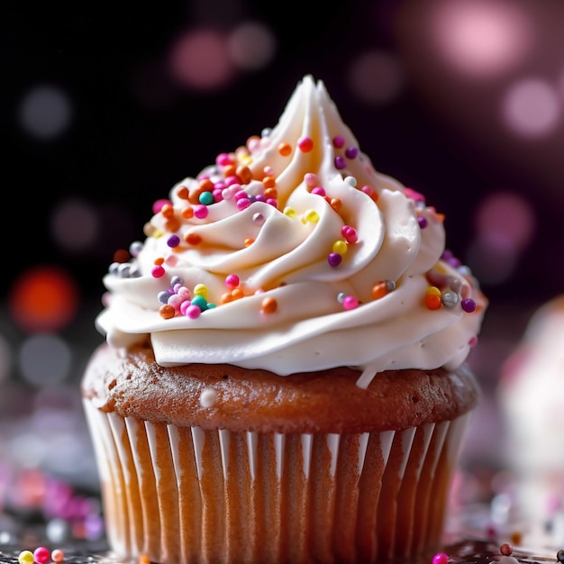 Muffin al cioccolato su un piatto su uno sfondo di legno Messa a fuoco selettiva