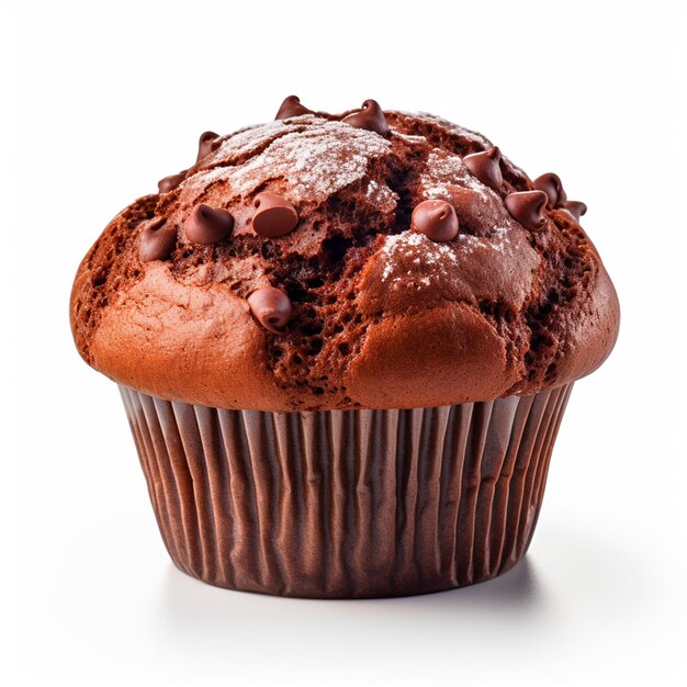 Muffin al cioccolato su uno sfondo bianco isolato