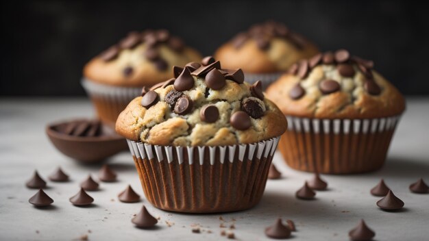 Muffin con gocce di cioccolato IA generativa