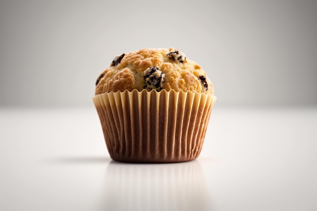 Muffin con scaglie di cioccolato isolato su uno sfondo bianco