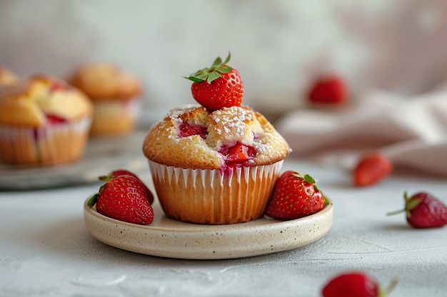 Muffin di fragole di fragole fresche su un piatto beige