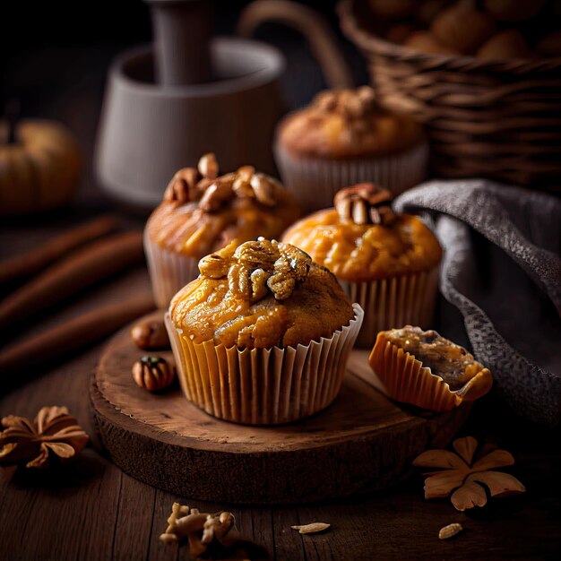 Muffin di zucca sani, cibo al forno vegano, dessert d'autunno.