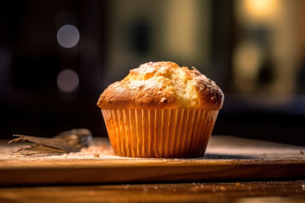 Muffin si trova sopra un tagliere di legno