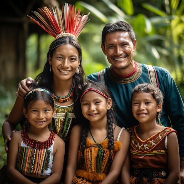 Muisca Indigena colombiana Famiglia in abbigliamento tradizionale foto di famiglia realistica