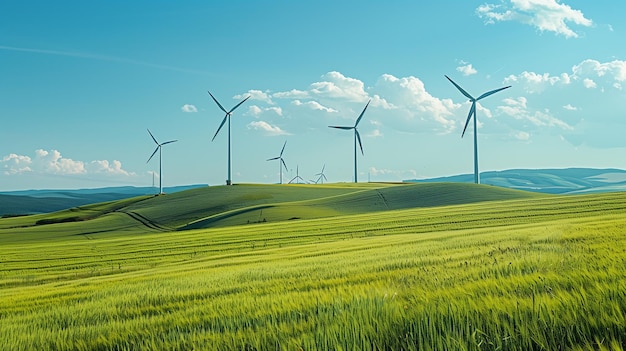 Mulini a vento installati in un campo verde Energie rinnovabili