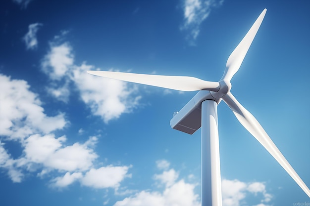 mulino a vento o turbina eolica in rotazione per generare energia elettrica all'aperto con cielo blu Per gene