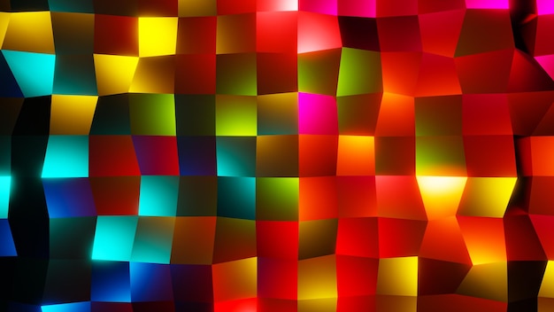 Multicolore bagliore mosaico musica ritmo pixel cubi movimento sfondo 3d'illustrazione