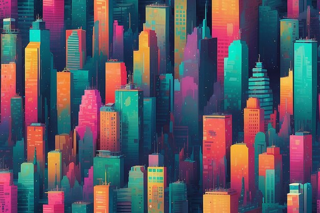 Multicolore Glitch Effect Textured Cityscape Pattern