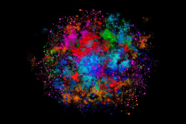 Multicolored watercolor splash blot colorful dots on a black background