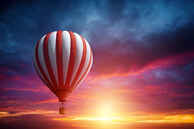 Multicolori, grandi palloncini nel cielo sullo sfondo di un bel tramonto.