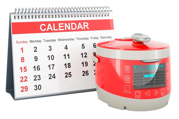 Multicooker automatico con rendering 3D del calendario da tavolo