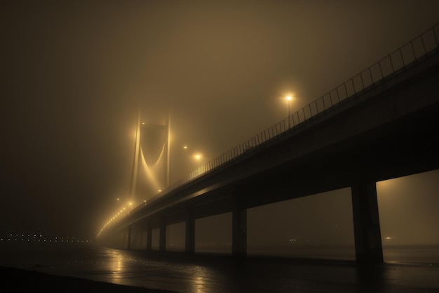 Mumbai Bandra Worli Sea Link di notte con il ponte che si staglia nella nebbia