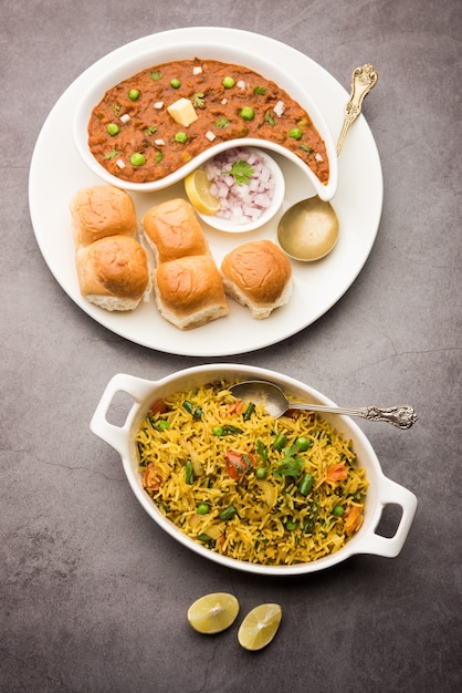 Mumbai Style Pav Bhaji con Tawa Pulav, è un popolare cibo lungo la strada dall'India