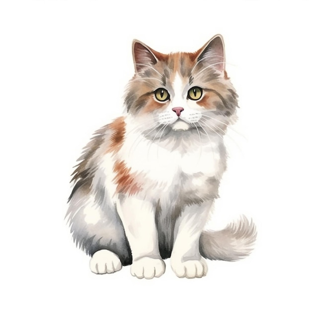 Munchkin gattino pieno corpo gatto acquerello illustrazione clipart hd bella dettagliata rea pulita