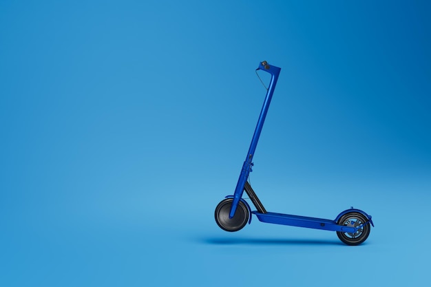 Muoversi su uno scooter elettrico scooter elettrico blu su sfondo blu copia incolla copia spazio