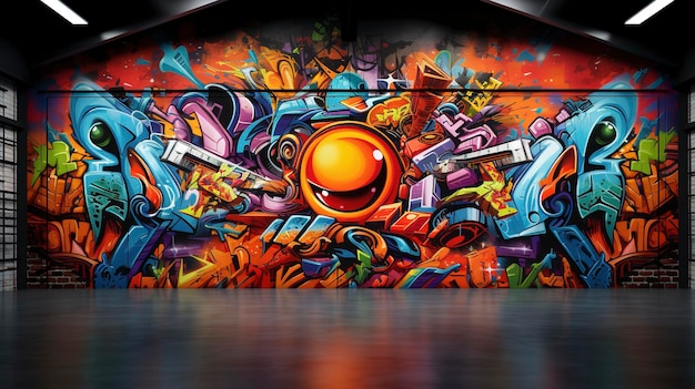 Murale di graffiti urbani con colori audaci e vibranti