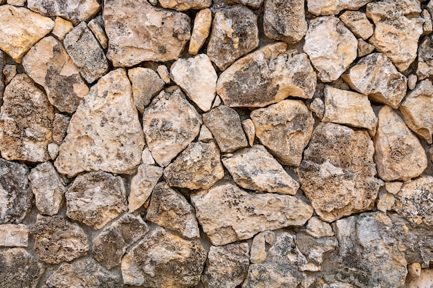 Muratura in pietra calcarea - il muro è fatto di pietra selvaggia. La superficie è decorata con materiale naturale.