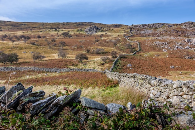 Muri in pietra costruiti a mano nel Parco Nazionale di Snowdonia