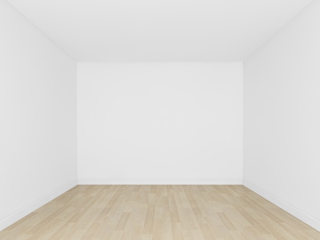 Muro bianco con pavimento in legno stanza vuotainterno 3d