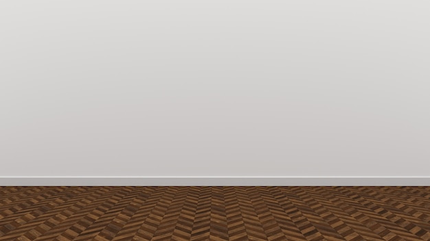 Muro bianco pavimento in legno marrone scuro