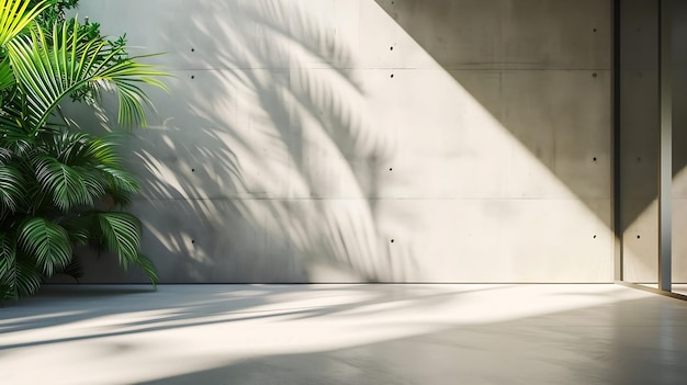 Muro di cemento bianco in una moderna stanza vuota con giardino di piante tropicali Casa di lusso in AI generativa
