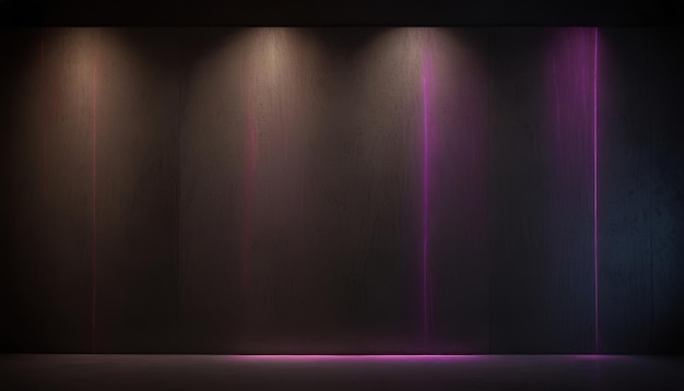 Muro di cemento con luce al neon su sfondo scuro