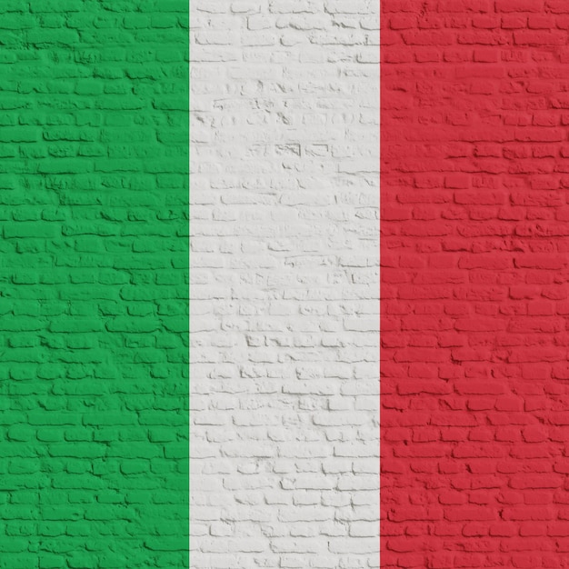 Muro di mattoni con la bandiera d'Italia