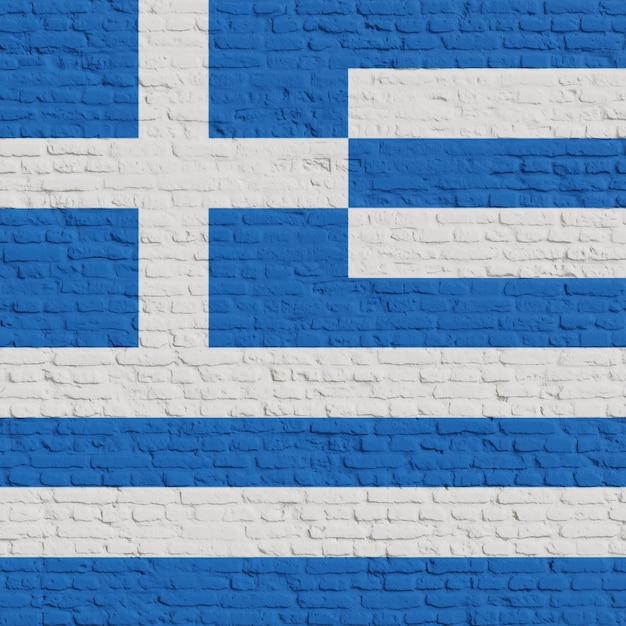Muro di mattoni con la bandiera della Grecia