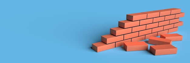 Muro di mattoni con sfondo spazio vuoto copia. concetto di costruzione. rendering 3d