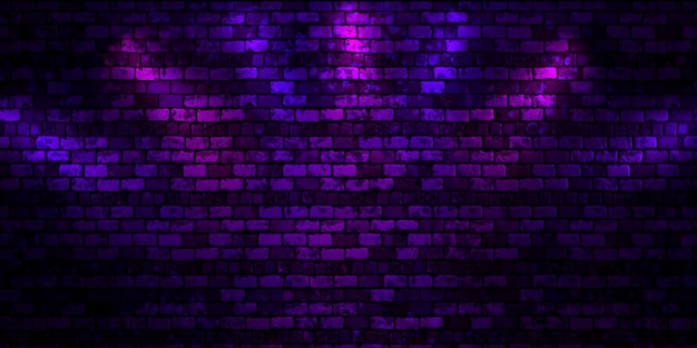 Muro di mattoni e sfondo con luce al neon Muro di mattoni con raggi al neon e rendering 3d bagliore