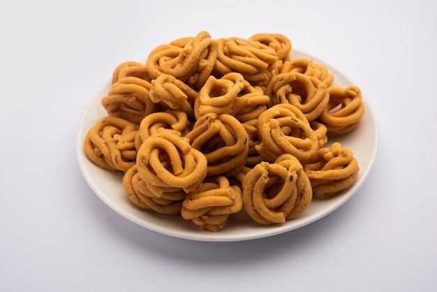 Murukku noto anche come spuntino vegetariano tradizionale dell'India meridionale chakli