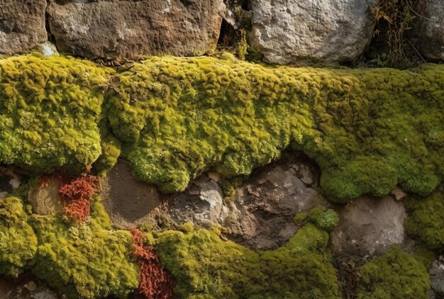 muschio e pietre su un muro