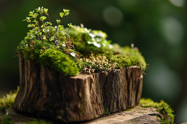 Muschio verde su un tronco di legno nella foresta Focalizzazione selettiva