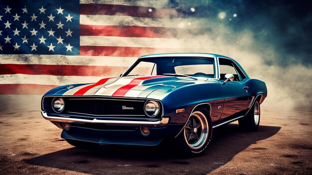 Muscle car con bandiera americana Illustratore AI generativo