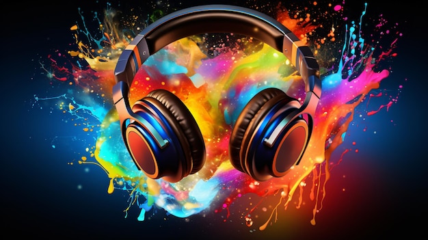 Musica di sottofondo con cuffie e colori vivaci