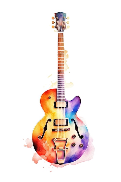 Musica per chitarra acquerello clipart carino isolato su sfondo bianco con intelligenza artificiale generativa