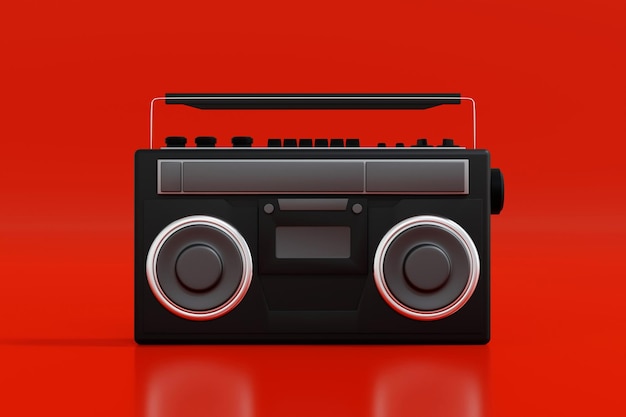 Musica radiofonica boombox nastro lettore di cassette retrò registratore rendering 3d