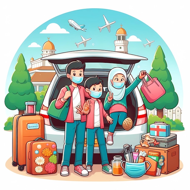 muslim family in car trip to hometown during eid mubarak celebration