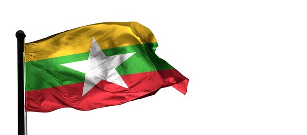 myanmar Paese 3D vento sventola bandiera e whithe sfondo