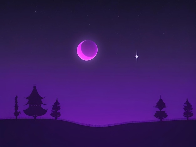 Mystical Nocturne Purple Tones in the Dark Night Sky with New Moon