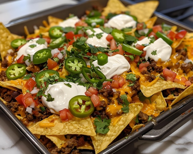 Nachos jalapenos caricati e crema acida