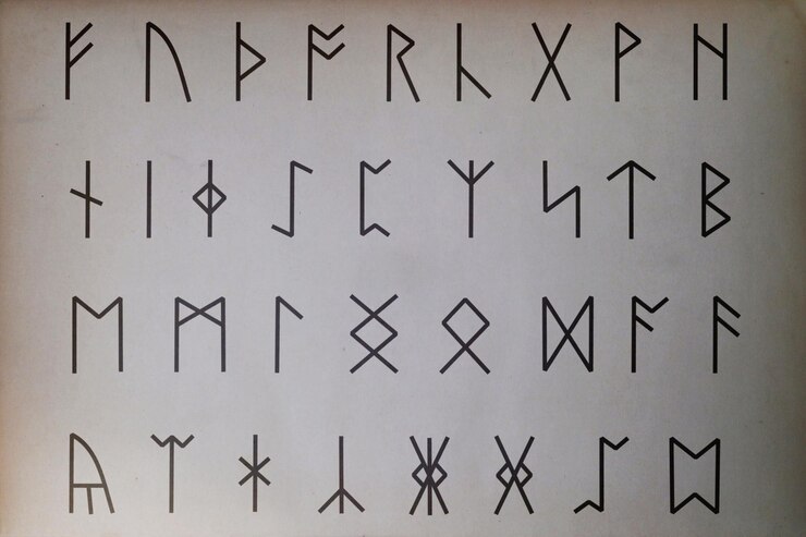Photo nahkoda pada rune anglosaxon yang dicetak di atas kertas
