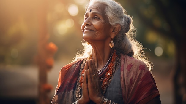 namaste Donna matura indiana in abito tradizionale