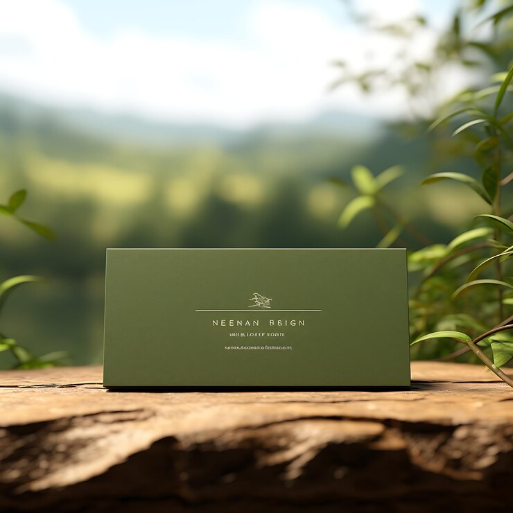 Foto name card natural wellness business card earthy green color recycled c bussines concept idea