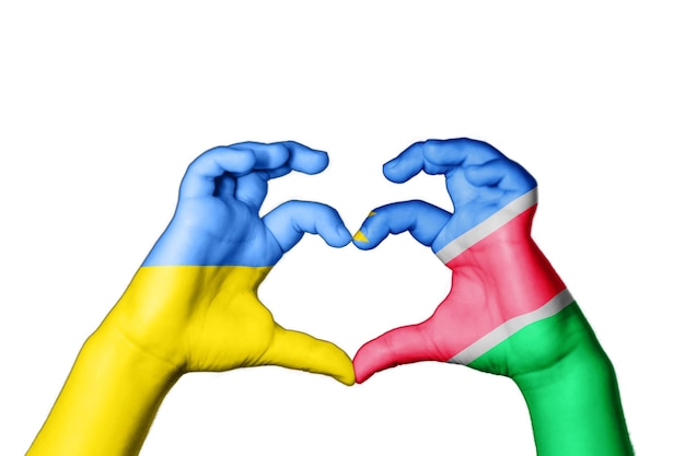 Namibia Ucraina Cuore, gesto della mano che fa cuore, prega per l'Ucraina