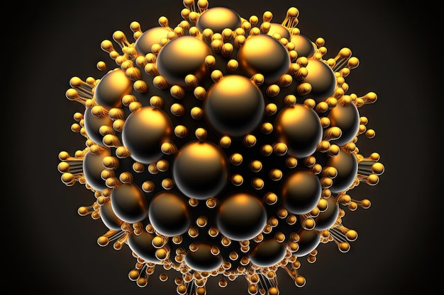 Nanoparticelle d'oro isolate su sfondo nero concetto di nanotecnologie creato con ai generativo