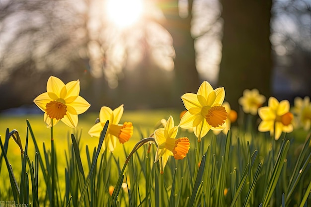 Narcissi in primavera illuminati dal sole