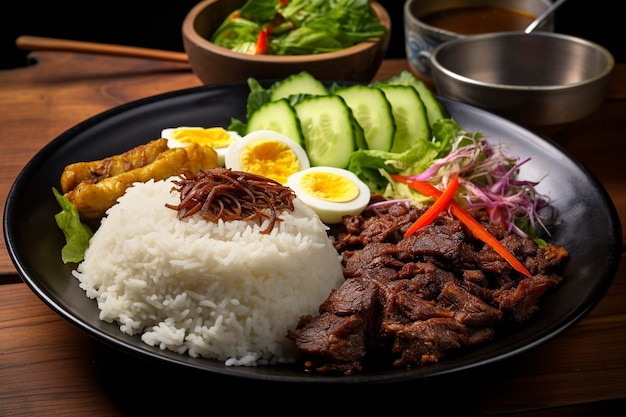 Nasi padang piccante e saporito con carne di manzo e verdure