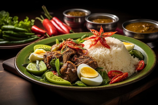 Nasi padang piccante e saporito con sottofondo di manzo