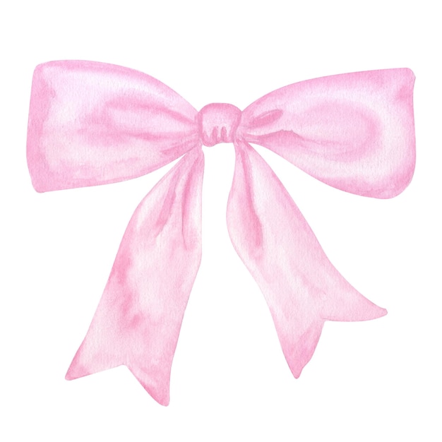 Nastro decorativo con fiocco rosa Accessorio bambina Disegnata a mano acquerello illustrazione isolata